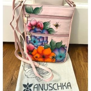 Anuschka PINK RFID NWT LEATHER CROSSBODY BAG
